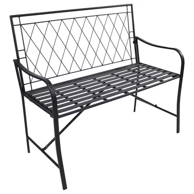 Sunnydaze Outdoor 2-person Iron Argyle Diamond Patio Bench - Black