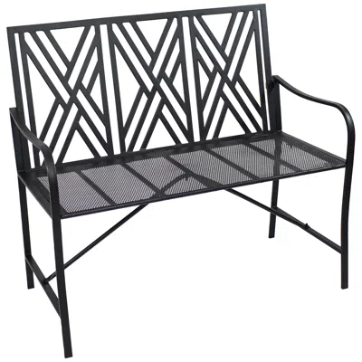 Sunnydaze Outdoor 2-person Iron Geometric Lattice Patio Bench - Black