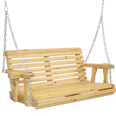 Sunnydaze Outdoor 2-person Traditional Wooden Porch Swing With Hanging Chains - 58.5-inch - Brown In Neutral