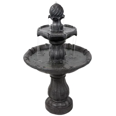 Sunnydaze Outdoor 2-tier Solar Powered Water Fountain With Battery Backup And Submersible Pump - 35" In Black