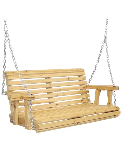 Sunnydaze Outdoor 2-person Traditional Wooden Porch Swing With Hanging Chains In Yellow
