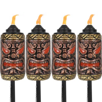 Sunnydaze Outdoor 3-in-1 Adjustable Height Tiki Face Patio And Lawn Torch Light Set - 4pk