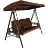 Sunnydaze 3-person Steel Frame Outdoor Canopy Swing With Side Tables