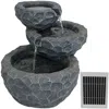 Sunnydaze Outdoor 3-tier Chiseled Basin Solar Powered Water Fountain With Battery Backup And Submersible Pump 