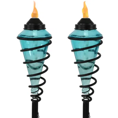Sunnydaze Outdoor Adjustable Height Glass And Metal Swirl Patio And Lawn Torch Set - 2pk