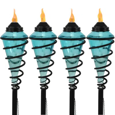 Sunnydaze Outdoor Adjustable Height Glass And Metal Swirl Patio And Lawn Torch Set - 4pk In Blue