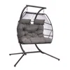 SUNNYDAZE OUTDOOR ANDREI DOUBLE EGG CHAIR WITH STEEL STAND AND POLYESTER CUSHION - DARK GRAY - 74"