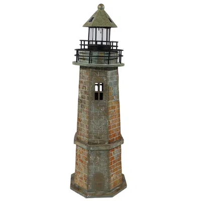 Sunnydaze Outdoor Patio/garden Solar Led Nautical Lighthouse Statue Decor In Grey