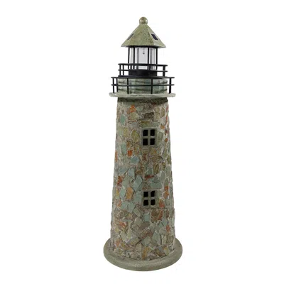 Sunnydaze Outdoor Garden Solar Led Cobblestone Lighthouse Statue Decor In Grey