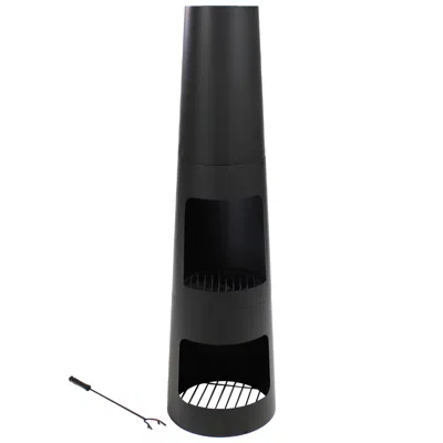 Sunnydaze Outdoor Backyard Heavy-duty Steel Modern Wood-burning Fire Pit Chiminea With Built-in Log Storage - 