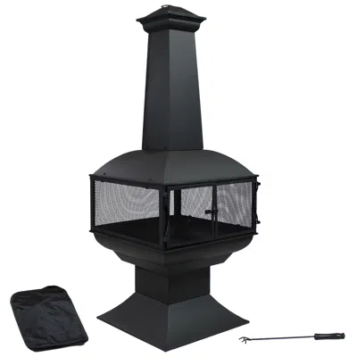 Sunnydaze Outdoor Backyard Patio Steel 360-degree View Wood-burning Fire Pit Chiminea With Wood Grate And Poke In Black