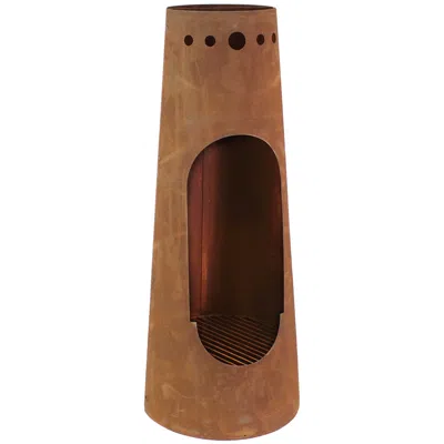 Sunnydaze Outdoor Backyard Patio Steel Santa Fe Wood-burning Fire Pit Chiminea With Wood Grate - 50" - Rustic  In Brown