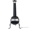 Sunnydaze Outdoor Backyard Patio Steel Wood-burning Fire Pit Chiminea With Rain Cap And Mesh Sides - 66" - Bla