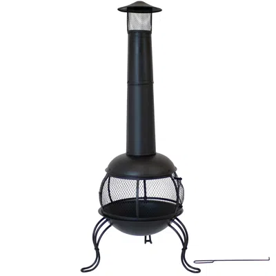 Sunnydaze Outdoor Backyard Patio Steel Wood-burning Fire Pit Chiminea With Rain Cap And Mesh Sides - 66" - Bla