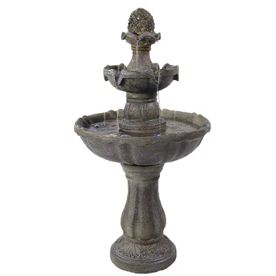 SUNNYDAZE OUTDOOR BACKYARD POLYRESIN SOLAR POWERED 2-TIER PINEAPPLE TOP WATER FOUNTAIN FEATURE - 33"
