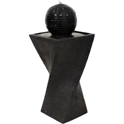 Sunnydaze Outdoor Black Ball Solar Powered Water Fountain With Backup Battery And Led Light - 32" - Black