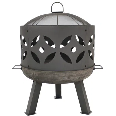 Sunnydaze Outdoor Camping Or Backyard Cast Iron Retro Round Fire Pit Bowl With Handles And Spark Screen - 26"