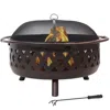Sunnydaze Outdoor Camping Or Backyard Crossweave Cut Out Fire Pit With Spark Screen And Log Poker - 36" - Bron