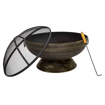 Sunnydaze Outdoor Camping Or Backyard Large Fire Pit Bowl With Spark Screen, Log Poker, And Metal Wood Grate -