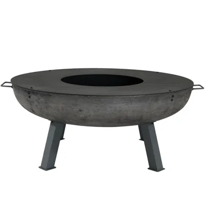 Sunnydaze Outdoor Camping Or Backyard Large Round Cast Iron Fire Pit With Cooking Ledge - 40" - Dark Gray