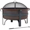 SUNNYDAZE OUTDOOR CAMPING OR BACKYARD LARGE ROUND CAULDRON FIRE PIT BOWL WITH LOG POKER AND SPARK SCREEN - 29"