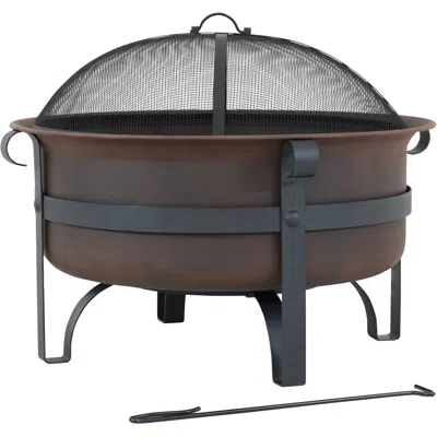 Sunnydaze Outdoor Camping Or Backyard Large Round Cauldron Fire Pit Bowl With Log Poker And Spark Screen - 29"