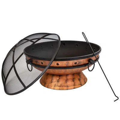Sunnydaze Outdoor Camping Or Backyard Large Round Fire Pit Bowl With Handles And Spark Screen - 30" - Copper F