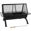 Sunnydaze Outdoor Camping Or Backyard Rectangular Northland Fire Pit With Cooking Grill Grate, Spark Screen, L