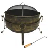 Sunnydaze Outdoor Camping Or Backyard Round Cauldron Fire Pit With Spark Screen, Log Poker, And Metal Wood Gra