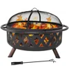 Shop Sunnydaze Outdoor Camping Or Backyard Round Crossweave Cut Out Fire Pit With Spark Screen, Log Poker, And Cove