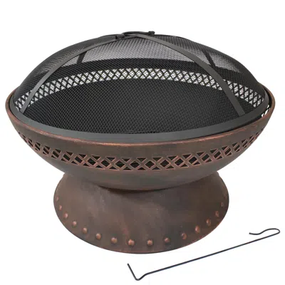 Sunnydaze Outdoor Camping Or Backyard Steel Chalice Fire Pit With Spark Screen And Log Poker - 25" - Copper Fi In Brown
