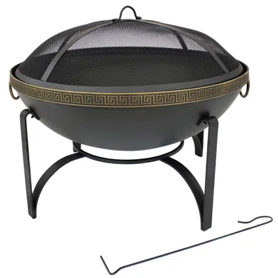 Sunnydaze Outdoor Camping Or Backyard Steel Contemporary Fire Pit Bowl With Handles And Spark Screen - 26" - B In Black