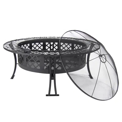 Sunnydaze Outdoor Camping Or Backyard Steel Diamond Weave Fire Pit Bowl With Spark Screen - 40" - Black