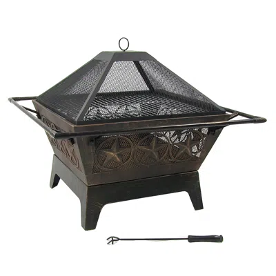 Sunnydaze Outdoor Camping Or Backyard Steel Northern Galaxy Fire Pit With Cooking Grill Grate, Spark Screen, A