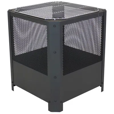 Sunnydaze Outdoor Camping Or Backyard Steel Square Grelha Fire Pit With Grilling Grate - 16" - Black