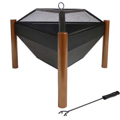 Sunnydaze Outdoor Camping Or Backyard Steel Triangle Fire Pit With Wood Grate, Log Poker, And Spark Screen - 3