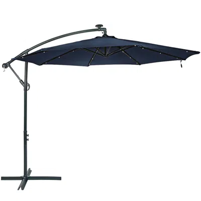 Sunnydaze Outdoor Cantilever Offset Patio With Solar Led Lights, Crank, And Cross Base - 10' In Blue