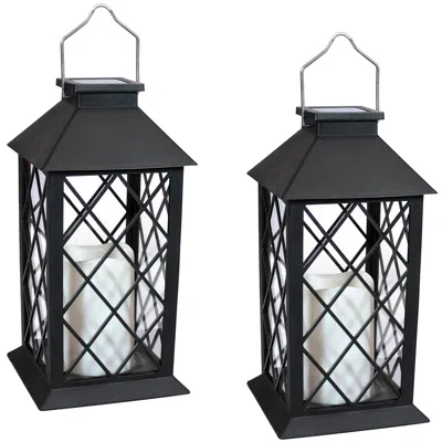 Sunnydaze Outdoor Concord Hanging Tabletop Solar Led Rustic Farmhouse Decorative Candle Lantern - 11" - 2pk