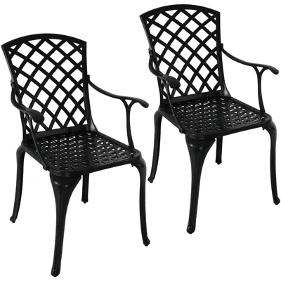 Sunnydaze Outdoor Crossweave Design Black Cast Aluminum Patio Dining Chair, 2pk In Bronze