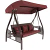 Sunnydaze Outdoor Deluxe 3-person Patio Swing With Tilting Canopy Shade, Cushions And Side Tables