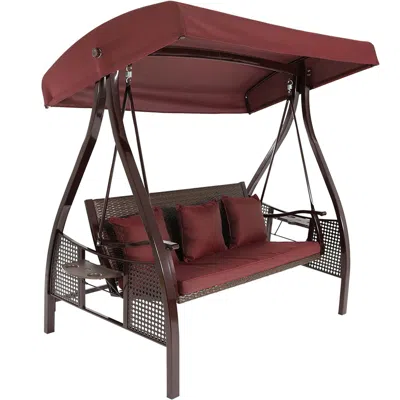 Sunnydaze Outdoor Deluxe 3-person Patio Swing With Tilting Canopy Shade, Cushions And Side Tables