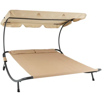 Sunnydaze Double Modern Outdoor Bed With Canopy And Headrest Pillows In Off-white