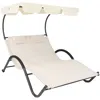 Sunnydaze Double Chaise Lounge With Canopy Shade And Headrest Pillows