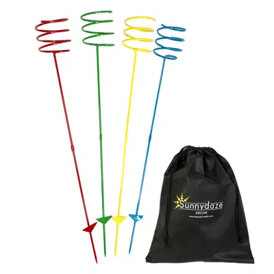 Sunnydaze Outdoor Drink/beverage Holder Stakes For Lawn, 4pk, Red, Green, Yellow And Blue