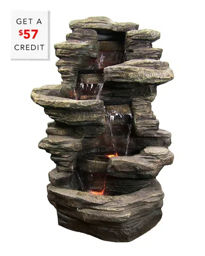 Sunnydaze Outdoor Electric Stacked Shale Patio Garden Water Fountain With Led Lights With $57 Credit In Grey