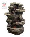 Sunnydaze Outdoor Electric Stacked Shale Patio Garden Water Fountain With Led Lights With $57 Credit In Grey