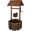 Sunnydaze Outdoor Fir Wood Wishing Well Garden Planter With Hanging Flower Bucket For Garden Or Yard - 45" H -