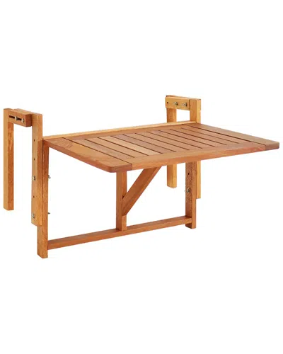 Sunnydaze Outdoor Folding Balcony Railing Table In Brown