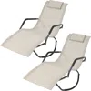 Sunnydaze Outdoor Folding Rocking Chaise Lounge Chair With Headrest Pillows - Beige - 2pk
