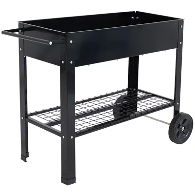 Sunnydaze Outdoor Galvanized Steel Raised Mobile Elevated Planter Cart With Handlebar And Wheels - 43"